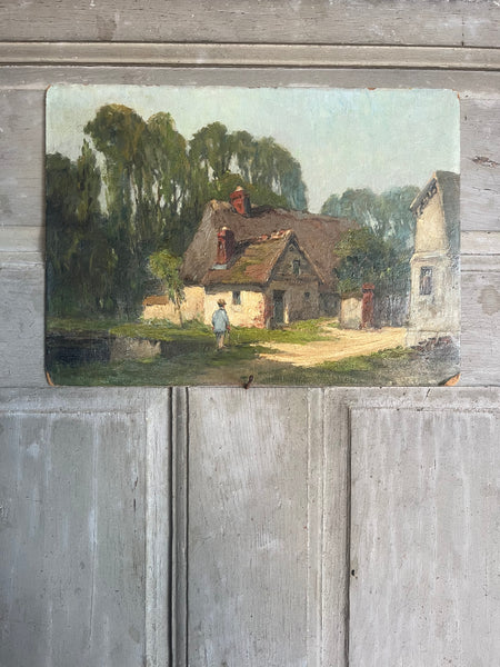 Vintage French House Oil Painting