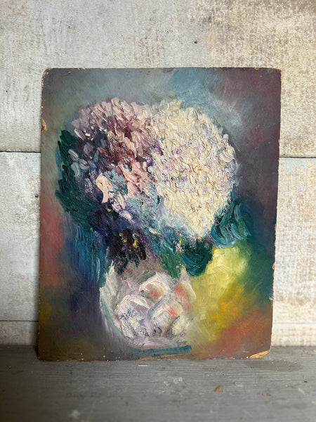 Small French Vintage Floral Oil Painting