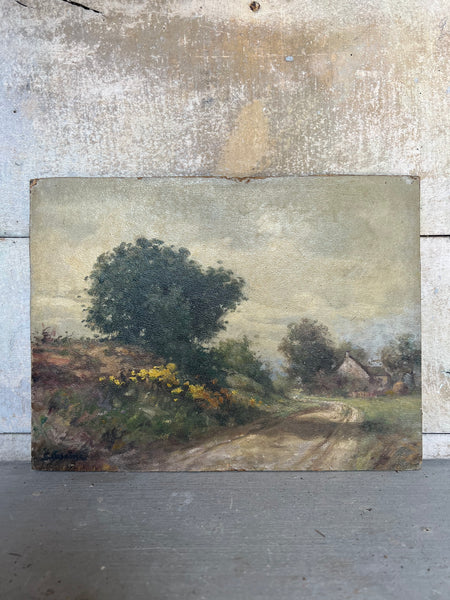 French Farm Landscape Oil Painting on Board