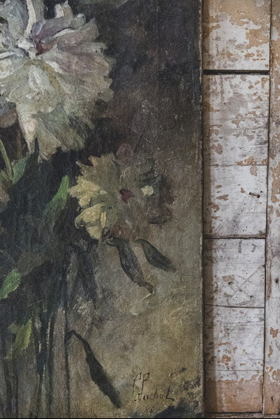 Antique Large Floral Oil on Canvas