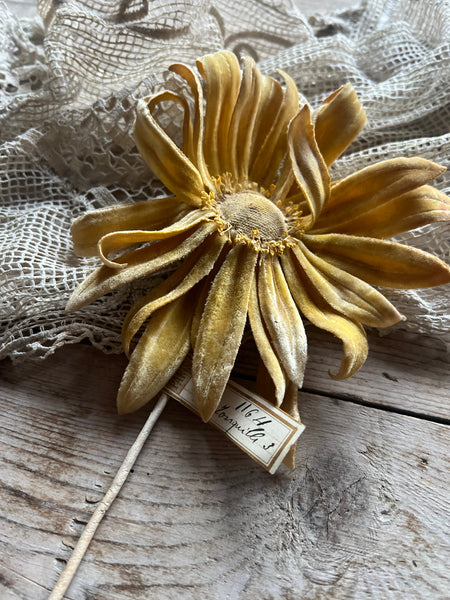 Antique French Yellow Fabric Flower