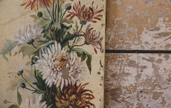 Rustic Floral Oil on Canvas
