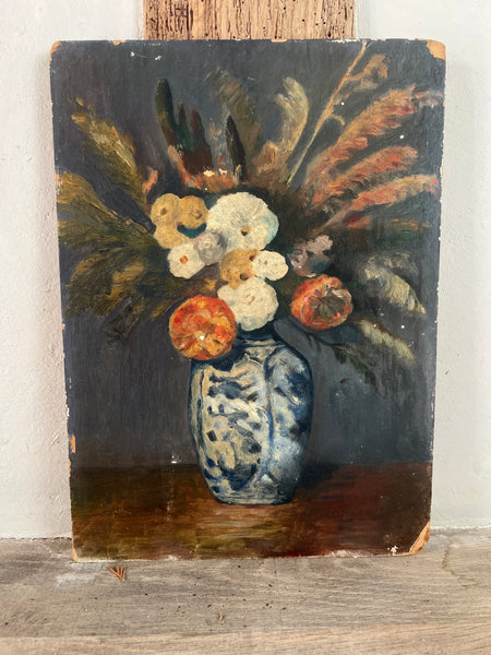 Antique French Floral Painting on Board