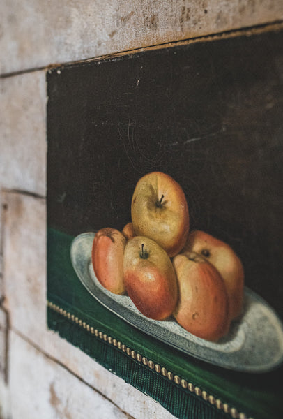 19th Century Oil Fruit & Flowers on Canvas
