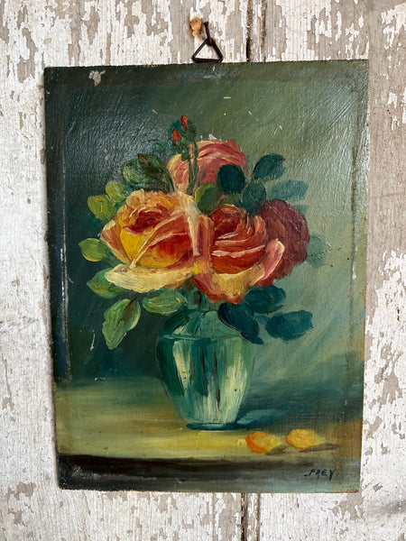 Beautiful French Floral Oil on Board