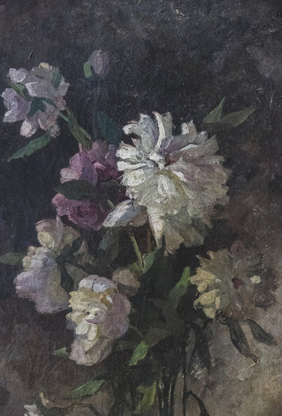 Antique Large Floral Oil on Canvas