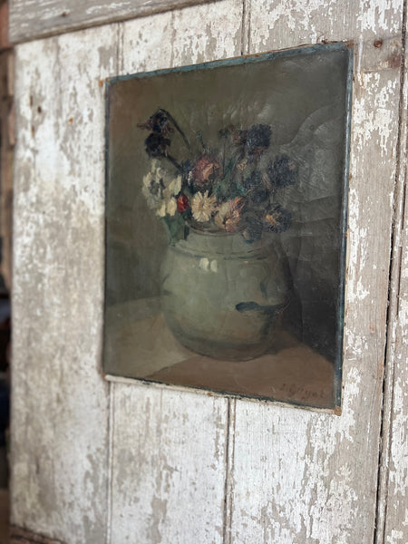 Beautiful Dark French Floral Oil on Canvas