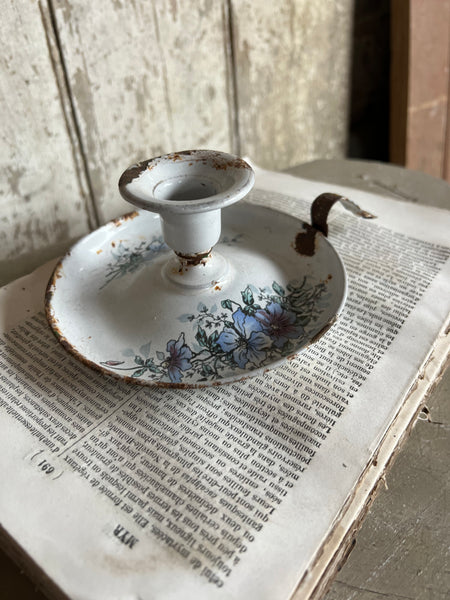 Vintage Enamel Candlestick Holder Floral