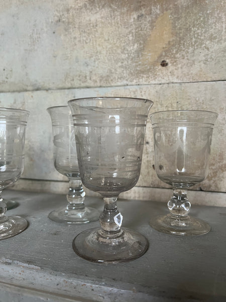 Vintage French Etched Glasses