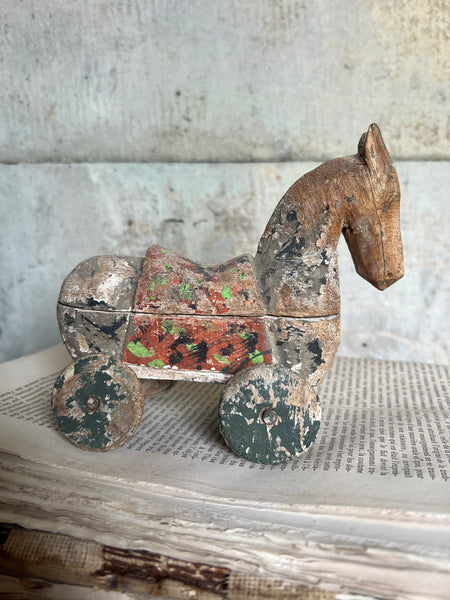 Antique Wooden Horse on Wheels