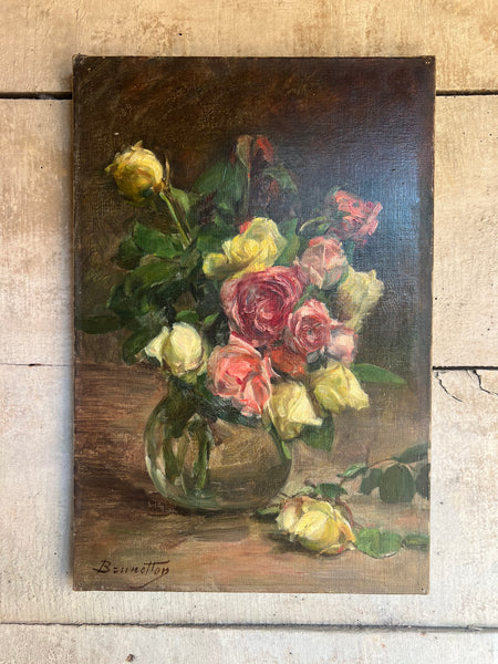 Vintage French Roses Oil Painting on Canvas