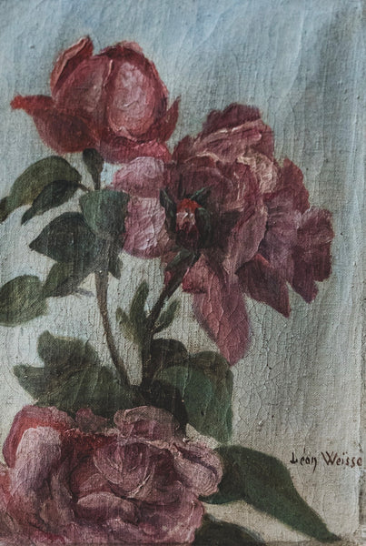 Vintage French Floral Oil on Canvas