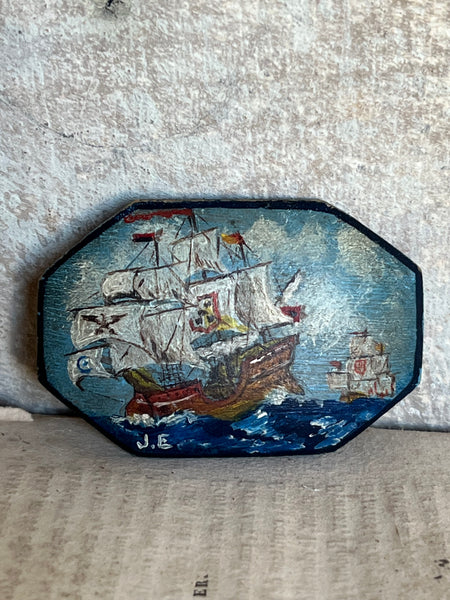 French Antique Handpainted Brooch