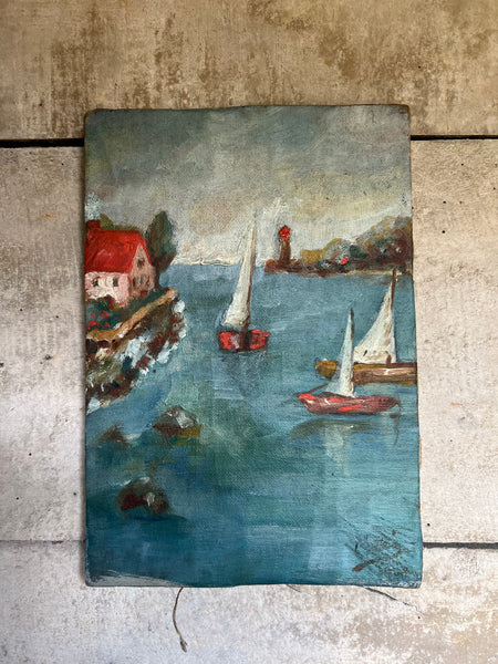 French Boat Painting on Canvas