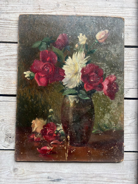 Floral Oil on Board by Leon Mayer
