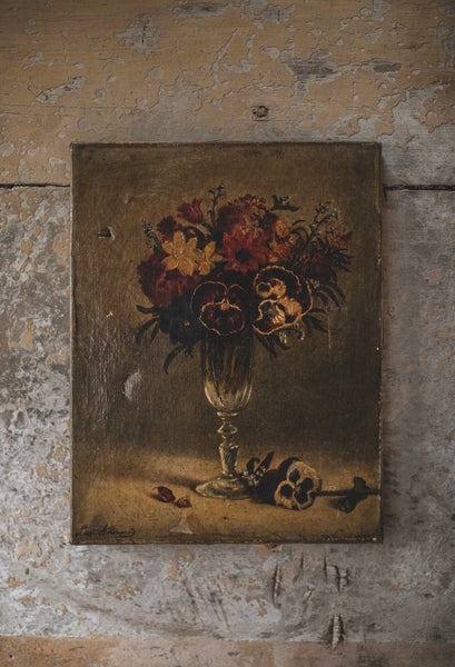 Antique Floral Oil on Canvas