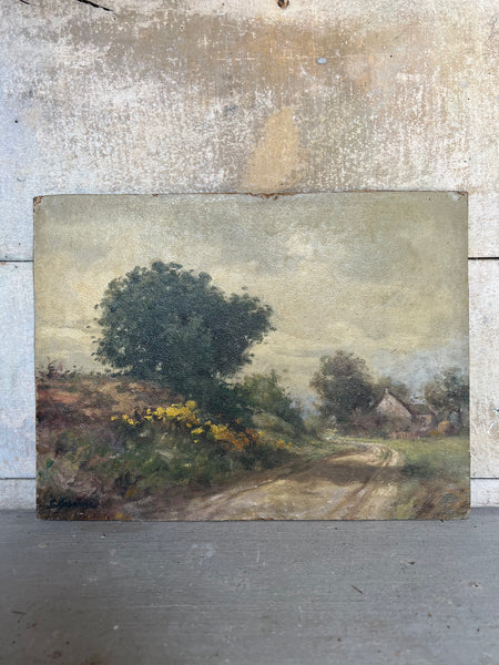 French Farm Landscape Oil Painting on Board