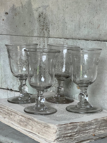 Vintage French Etched Glasses, Four Set