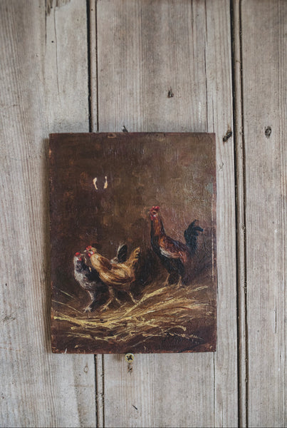 Small French Chicken Oil Painting