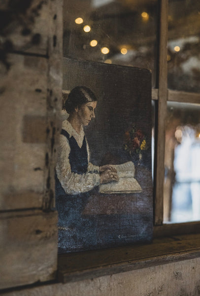 Beautiful 1935 Woman at Table Painting