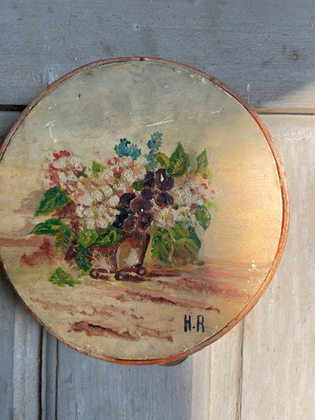 Sweet Painted Floral French Vintage Tambourine