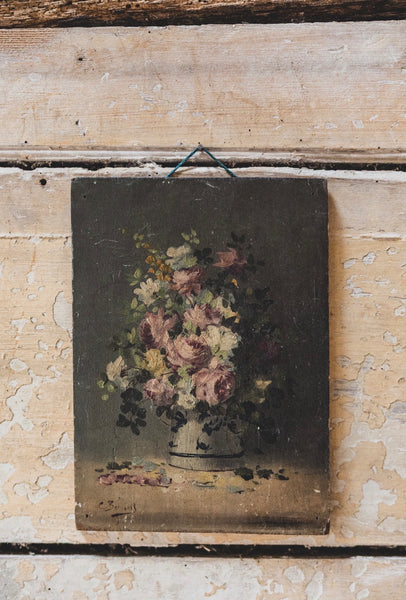 Dark French Floral Oil on Board