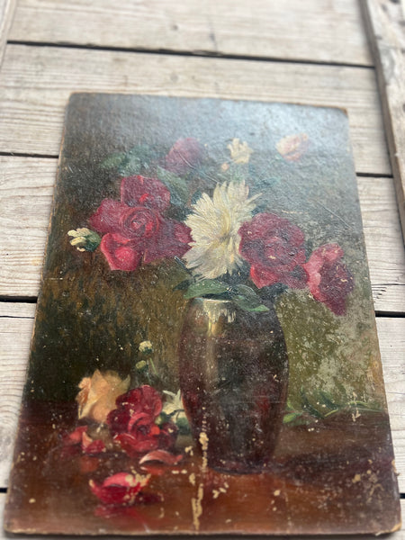 Floral Oil on Board by Leon Mayer