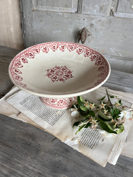 Beautiful French Floral Transferware raised dish