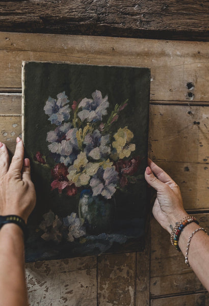 Vintage French Floral Oil on Canvas