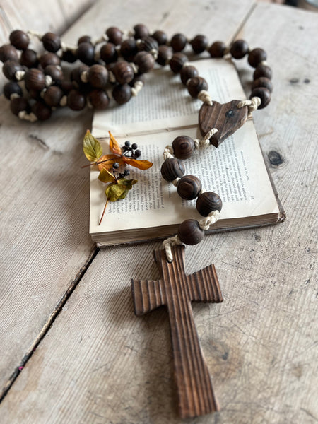 Huge French Vintage Dark Brown Rosary Beads