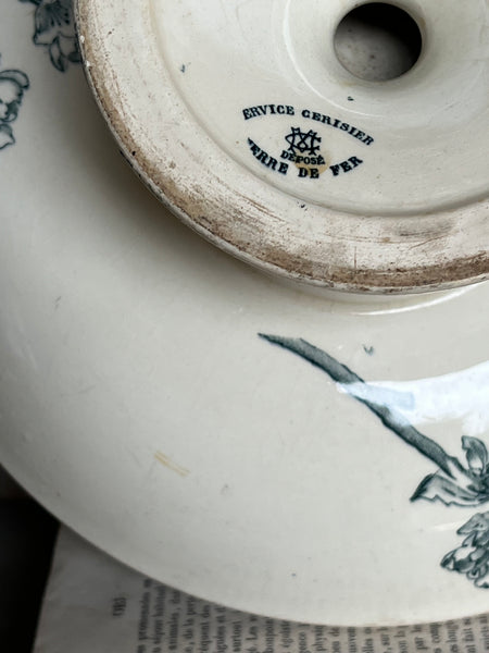 French Floral Terre De Fer Transferware raised dish