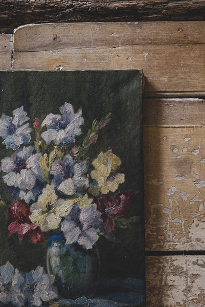 Vintage French Floral Oil on Canvas