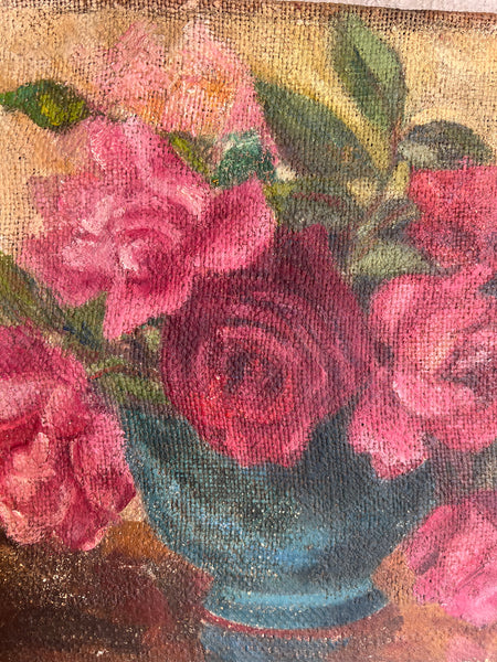 Gorgeous French Vintage Rose Painting 1949