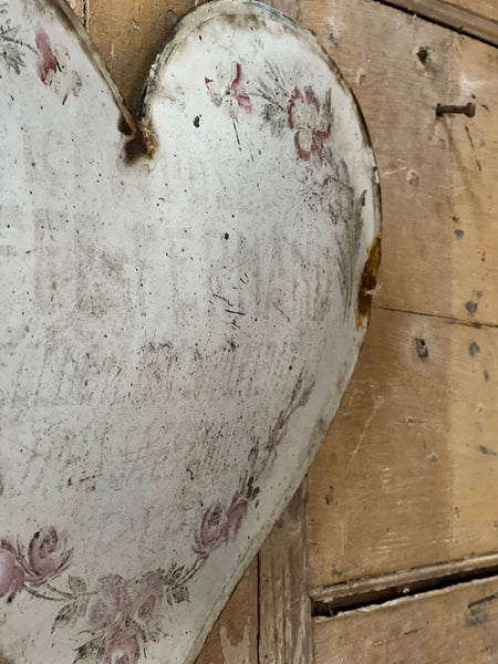 Large Decorative Rustic French Enamel Memorial Heart