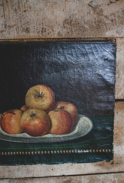 19th Century Oil Fruit & Flowers on Canvas
