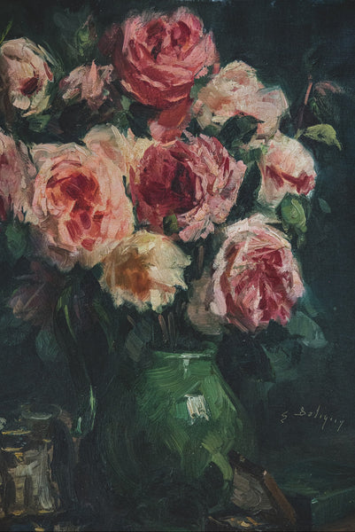 Vintage French Roses Oil Painting on Canvas