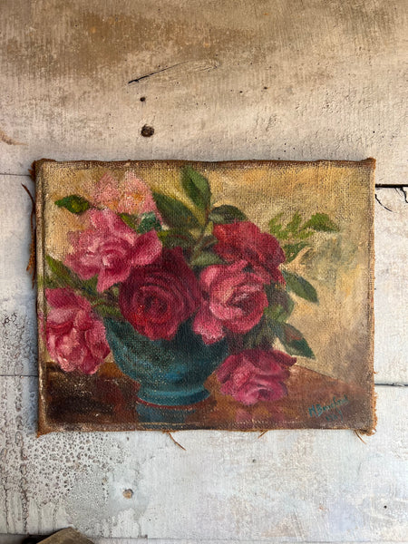 Gorgeous French Vintage Rose Painting 1949