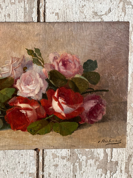 French Vintage Stunning Floral Oil on Board