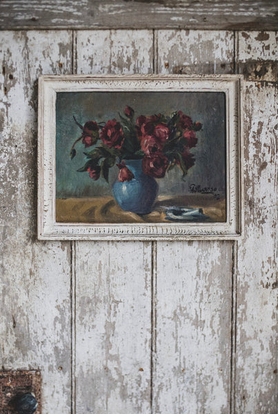 Beautiful Framed French Floral Oil from 1912