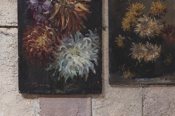 Beautiful French Floral Oil on Board 1903