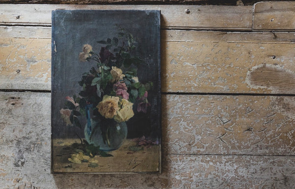 Large French Floral Oil on Canvas