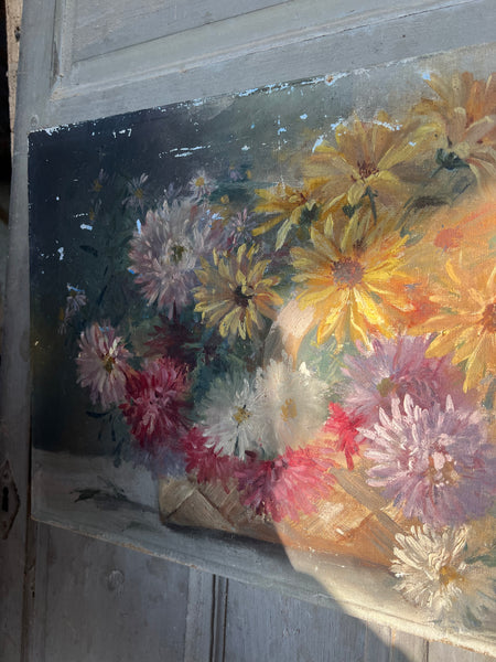 Rustic Floral Oil on Canvas