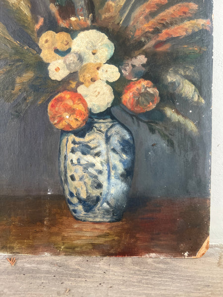 Antique French Floral Painting on Board