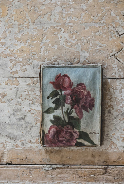 Vintage French Floral Oil on Canvas