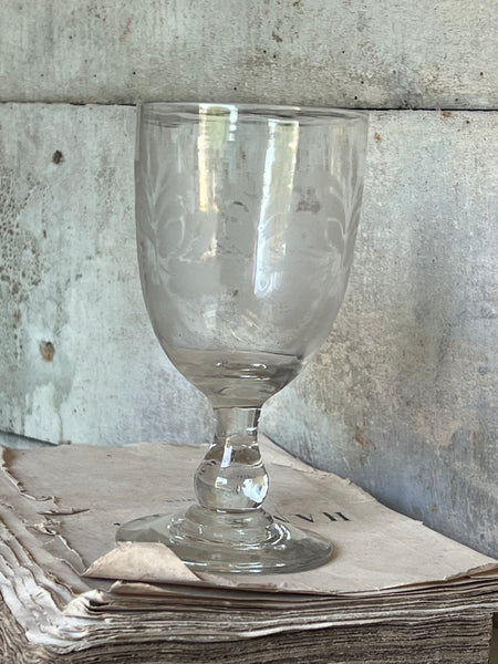 Vintage French Etched Floral Glass