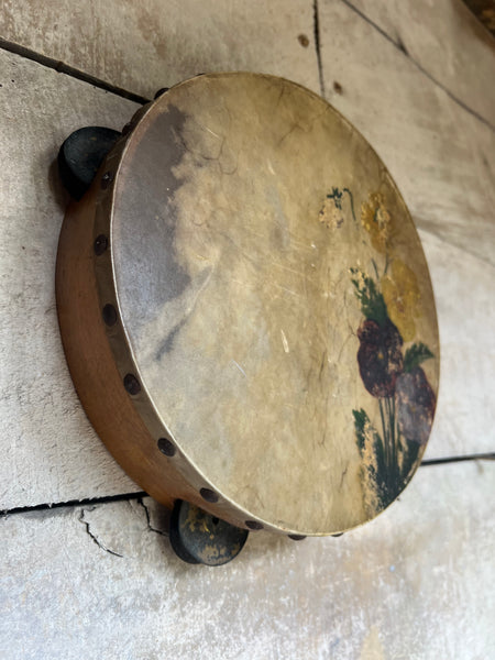 Sweet Painted Floral French Vintage Tambourine