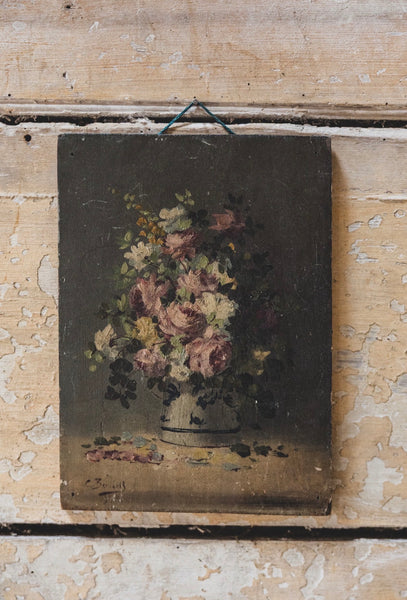 Dark French Floral Oil on Board