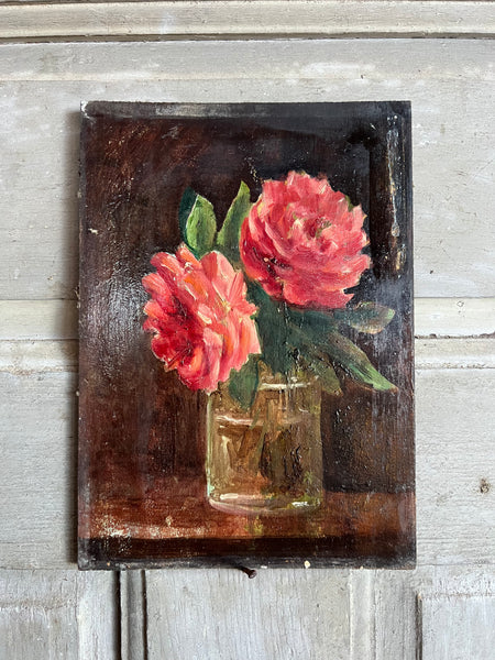 Antique French Floral Painting on Board