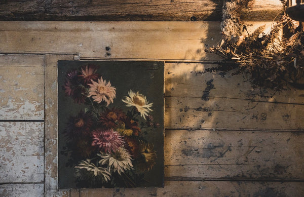 Antique French Floral Oil on Canvas 1899