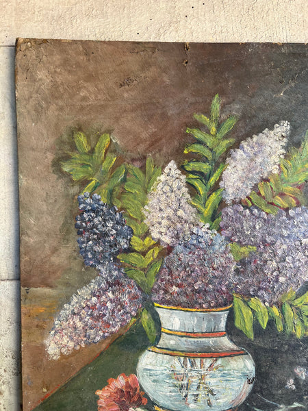 French Vintage Floral Oil on Board